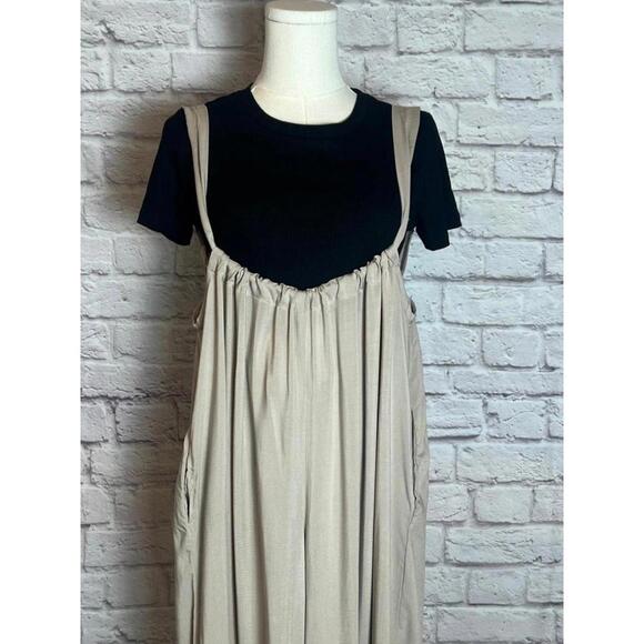 Zenana Wide Leg Tie Back Suspender  Jump Suit Tan Multiple Sizes - Picture 2 of 5